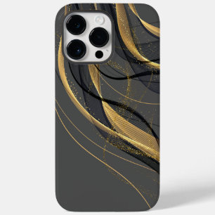 抽象芸術黒の背景(金ゴールドと黒の波線) Case-Mate iPhone 14 PRO MAXケース