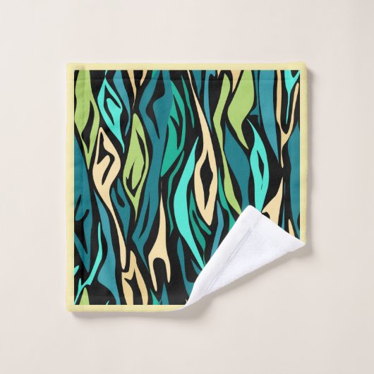 抽象芸術黒ターコイズ バスタオルセット (ウォッシュタオル)