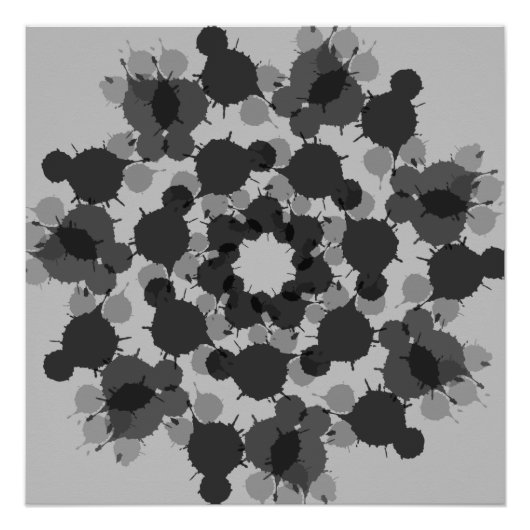 抽象芸術黒灰色の花デザイン ポスター (正面)