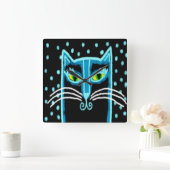 抽象芸術黒猫アート スクエア壁時計 (ホーム)