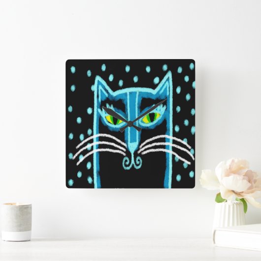 抽象芸術黒猫アート スクエア壁時計 (ホーム)