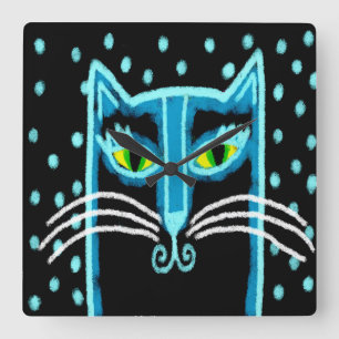 抽象芸術黒猫アート スクエア壁時計