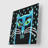 抽象芸術黒猫アート スクエア壁時計 (傾斜)