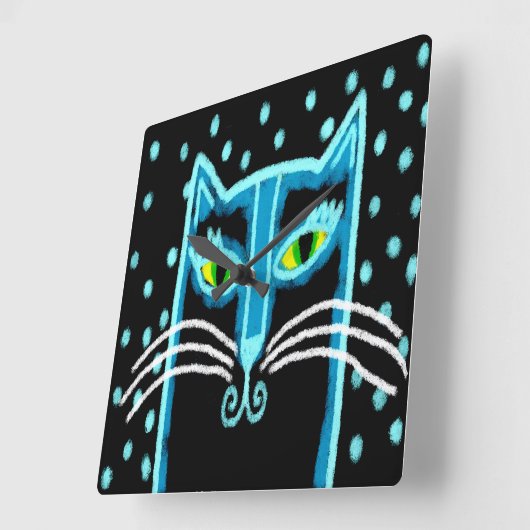 抽象芸術黒猫アート スクエア壁時計 (傾斜)