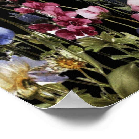 抽象芸術黒猫カラフル野生の花 ポスター (角)