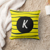 抽象芸術黒線と黄線モノグラム クッション (ブランケット)