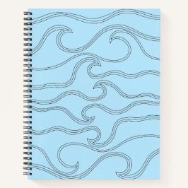 抽象芸術黒線アート波シーブルーバックグラウンド ノートブック