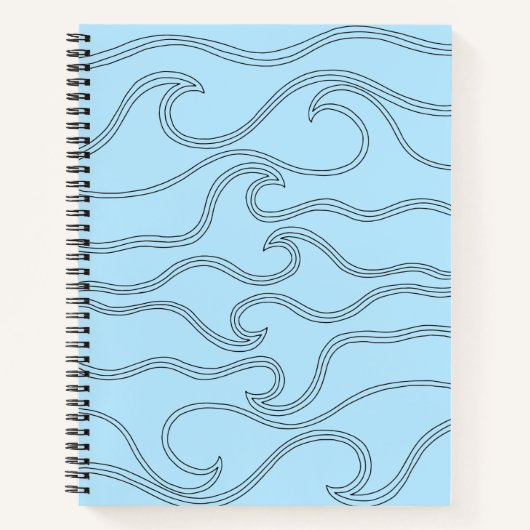 抽象芸術黒線アート波シーブルーバックグラウンド ノートブック (正面)