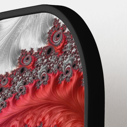 抽象芸術黒赤色螺旋フラクタルモノグラム ピックルボールラケット (左詳細)