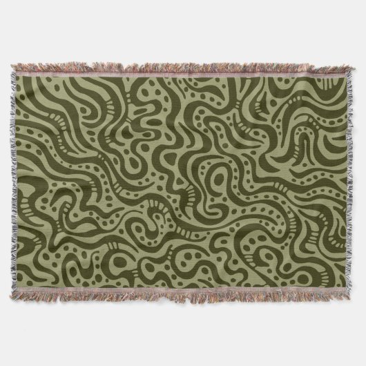 抽象芸術041211 – ダークオリーブオンカーキ スローブランケット (正面)