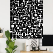 抽象芸術090112 – 白(黒) ポスター (ホームオフィス)