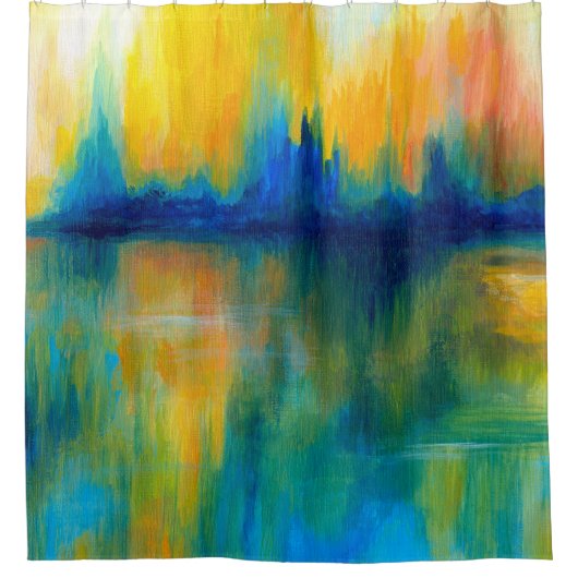 抽象芸術14オレンジブルー シャワーカーテン (正面)