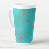 抽象芸術16 Azure、Dappled Blue、オレンジ/赤 カフェラテマグ (左アングル)