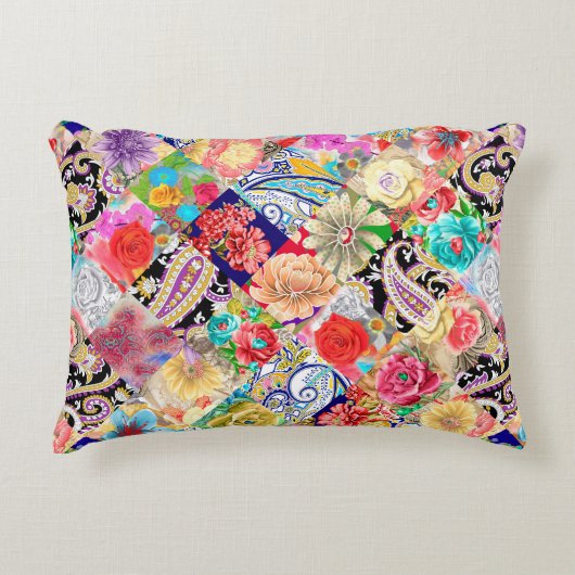 抽象芸術3色背景と柑橘類の果実  アクセントクッション (正面)