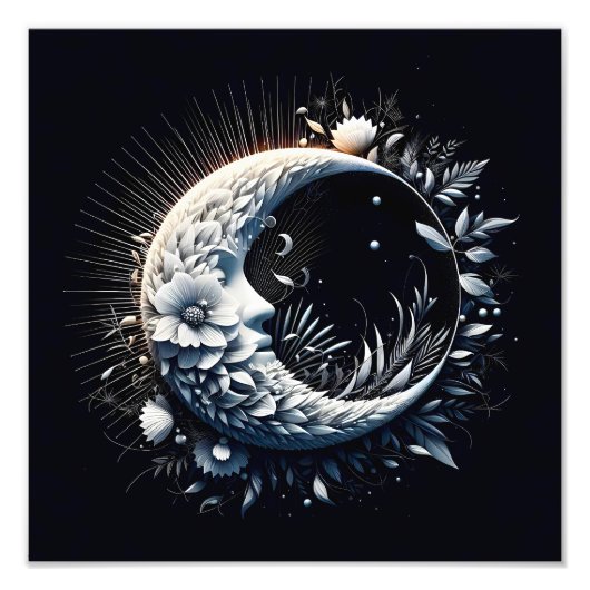 抽象芸術3Dシェイプハーフムーン顔フラワーニュートラル フォトプリント            (正面)