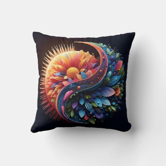 抽象芸術3Dシェイプ陰陽の花の鮮やか色 クッション (裏面)