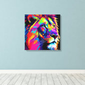 抽象芸術3Dライオンポートレートデジタルアート キャンバスプリント (インサイチュ (ウッドフロア))