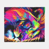 抽象芸術3Dライオンポートレートデジタルアート フリースブランケット (正面(横))