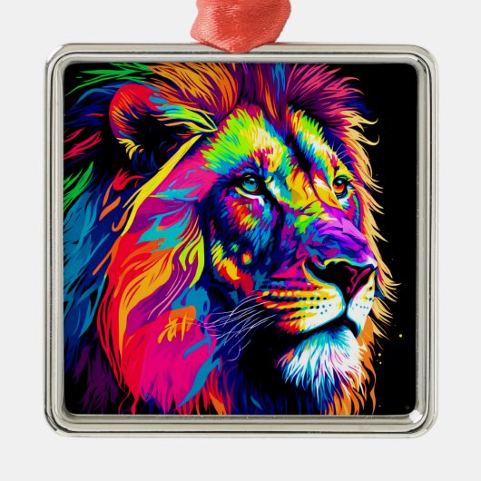 抽象芸術3Dライオンポートレートデジタルアート メタルオーナメント (正面)
