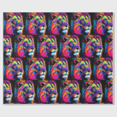 抽象芸術3Dライオンポートレートデジタルアート ラッピングペーパー (フラット)