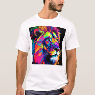 抽象芸術3Dライオンポートレートデジタルアート Tシャツ