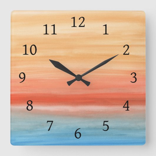 抽象芸術44オレンジブルー スクエア壁時計 (正面)
