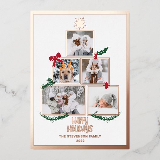 抽象芸術5写真クリスマスツリーの幸せな休日 箔シーズンカード (正面)