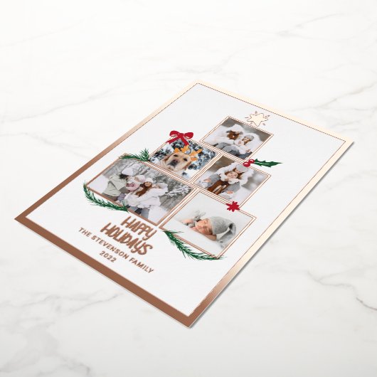 抽象芸術5写真クリスマスツリーの幸せな休日 箔シーズンカード (回転した状態)