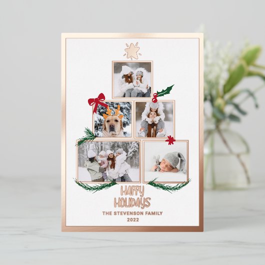 抽象芸術5写真クリスマスツリーの幸せな休日 箔シーズンカード (立ち正面)