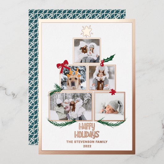 抽象芸術5写真クリスマスツリーの幸せな休日 箔シーズンカード (正面/裏面)