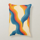 抽象芸術70sレトロオレンジブルー波パタストライプーン アクセントクッション (裏面(縦))