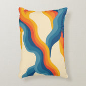抽象芸術70sレトロオレンジブルー波パタストライプーン アクセントクッション (正面(垂直))