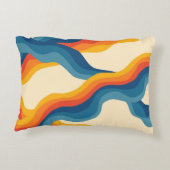 抽象芸術70sレトロオレンジブルー波パタストライプーン アクセントクッション (裏面)