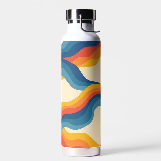 抽象芸術70sレトロオレンジブルー波パタストライプーン ウォーターボトル (左面)