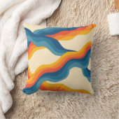 抽象芸術70sレトロオレンジブルー波パタストライプーン クッション (ブランケット)