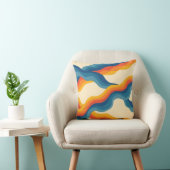 抽象芸術70sレトロオレンジブルー波パタストライプーン クッション (椅子)