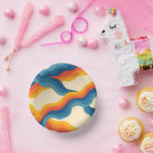 抽象芸術70sレトロオレンジブルー波パタストライプーン ペーパーボウル (パーティー)