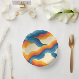 抽象芸術70sレトロオレンジブルー波パタストライプーン ペーパーボウル