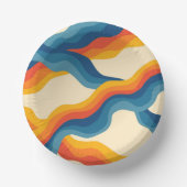 抽象芸術70sレトロオレンジブルー波パタストライプーン ペーパーボウル (正面)