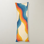 抽象芸術70sレトロオレンジブルー波パタストライプーン ボディピロー (裏面 (縦))