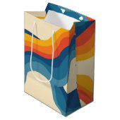 抽象芸術70sレトロオレンジブルー波パタストライプーン ミディアムペーパーバッグ (正面アングル)