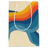 抽象芸術70sレトロオレンジブルー波パタストライプーン ミディアムペーパーバッグ (正面)