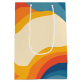 抽象芸術70sレトロオレンジブルー波パタストライプーン ミディアムペーパーバッグ (裏面)