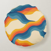 抽象芸術70sレトロオレンジブルー波パタストライプーン ラウンドクッション (裏面)