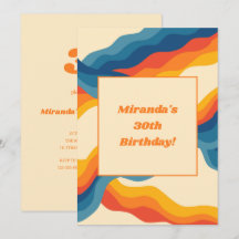 抽象芸術70sレトロオレンジブルー波パタストライプーン