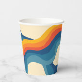 抽象芸術70sレトロオレンジブルー波パタストライプーン 紙コップ (裏面)