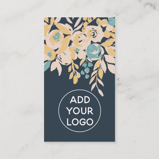 抽象芸術·はっきりしたフローラ·ネービー·ブルー·シック·ハロー·スクリプト 名刺 (裏面)