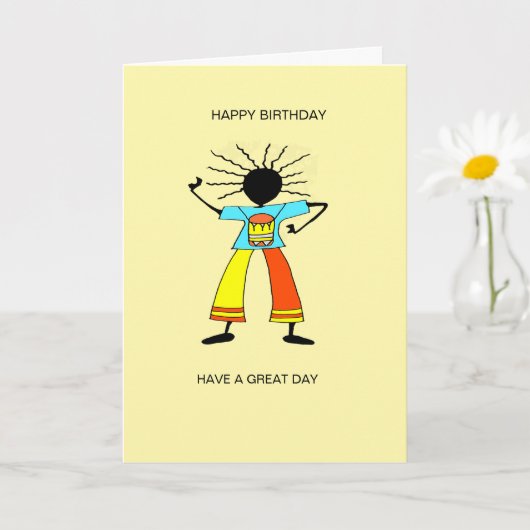 抽象芸術、アフリカアートマスタードラマー誕生日 カード (小さな植物)