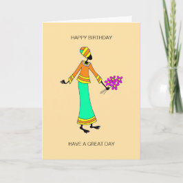 抽象芸術、アフリカアートレディ&フローラ誕生日 カード