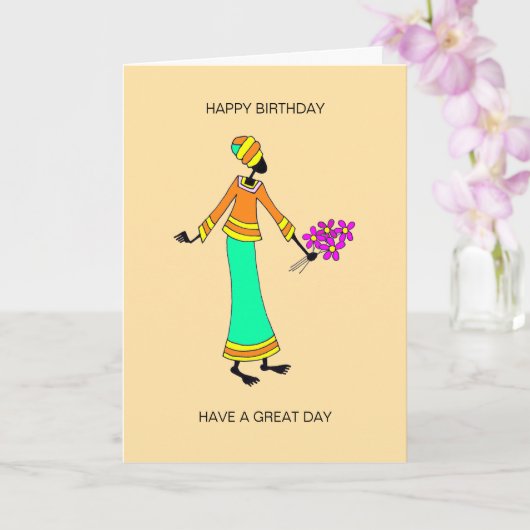 抽象芸術、アフリカアートレディ&フローラ誕生日 カード (蘭)